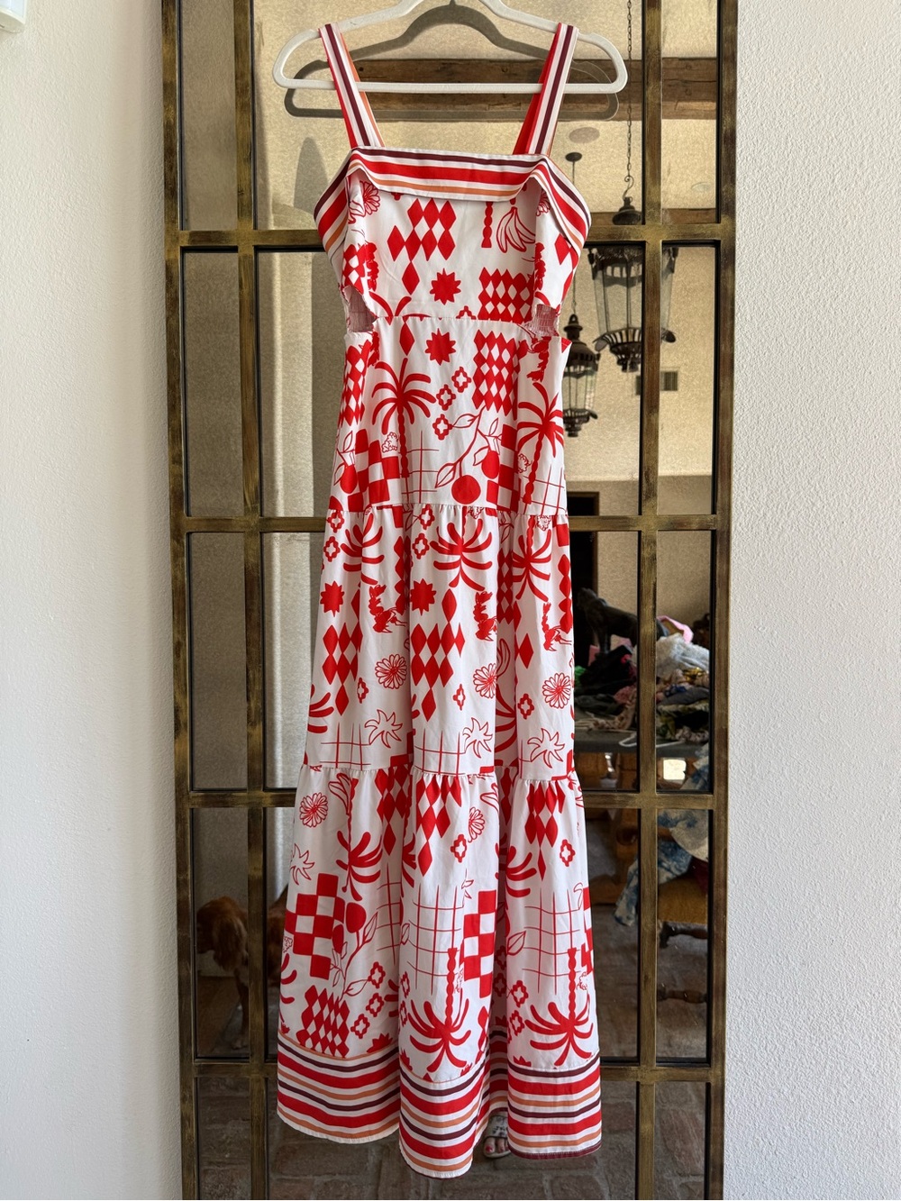 Sunday Red and White Printed Strappy Maxi Dress
